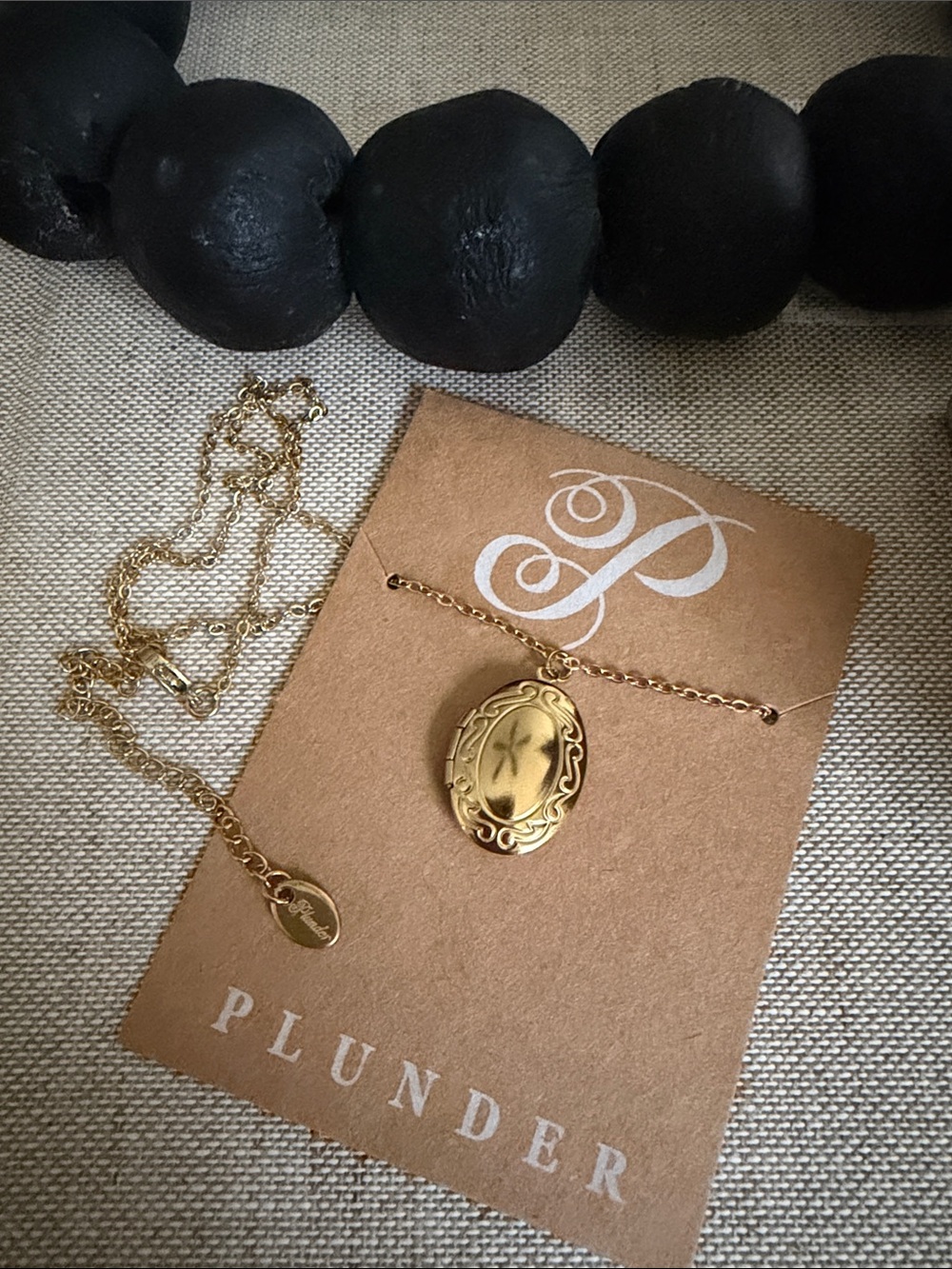 Plunder Gold Oval Scrollwork Locket Necklace